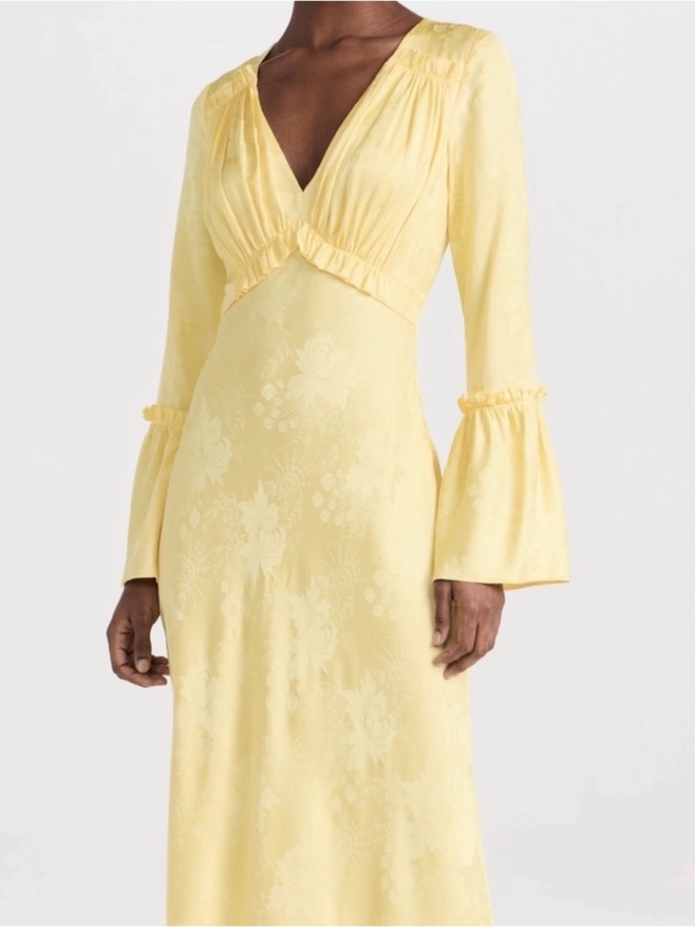 LoveShackFancy Pale Yellow V-Neck Long Sleeve Maxi Dress, NWT, size 4
